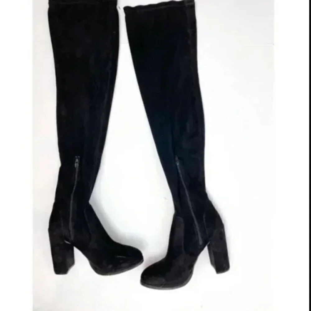 ASOS Thigh High Over the Knee Block Heel Almond Toe Suede Boots